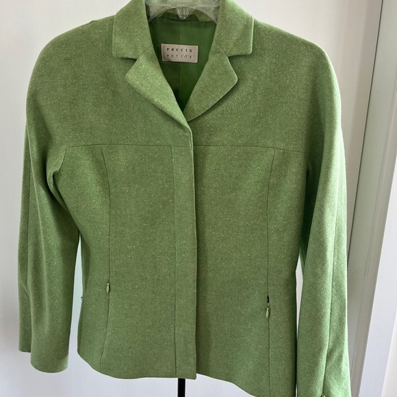 Precis Petite Designer Blazer Career Collared Jacket Women's Wool Green 10P / 8P - Picture 1 of 10